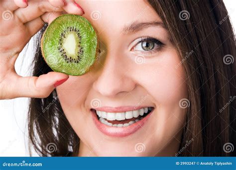 Beauty Woman With Kiwi Stock Image Image Of Girls Juicy 2993247