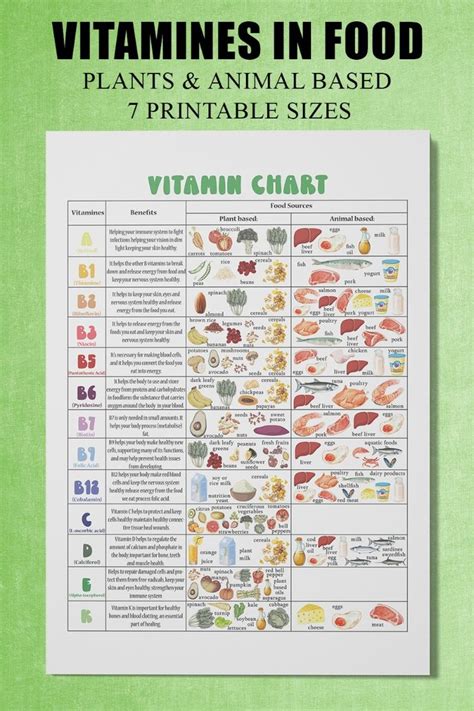 Vitamin Food Chart Healthy Food Vitamin Chart Vitamin List Poster