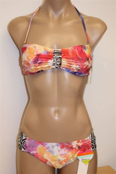 Nwt Raisins Swimsuit Bikini Pc Set Sz M Pink Bandeau Strap Multi Cocoa