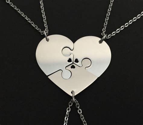 3 Stainless Steel Heart Puzzle Necklaces 3 Piece Puzzle Necklaces