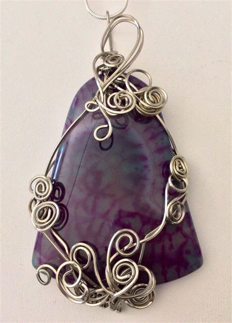 Magnificent Wrapped Purple Agate Stone Pendant Necklace