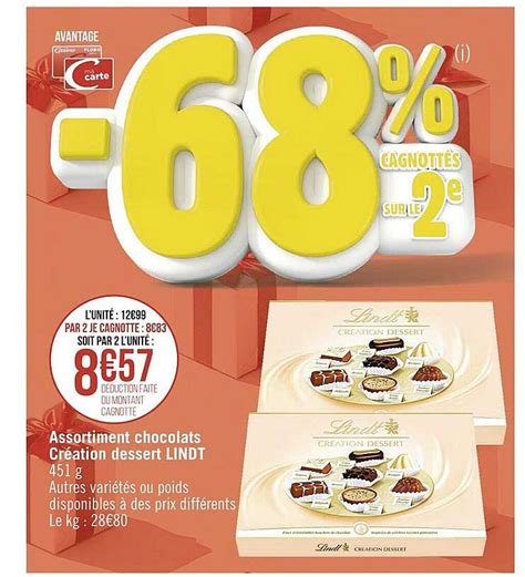 Offre Assortiment Chocolats Création Dessert Lindt chez Supermarches