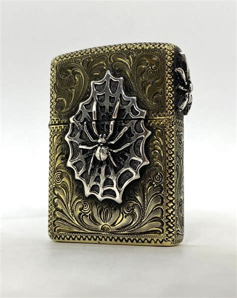 Fully Hand Engraved Custom Brass Armor Zippo Lighter Spider Web