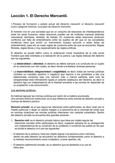 Lección De Derecho Mercantil Ade Lección 1 El Derecho Mercantil 1 De Formación Y Estado