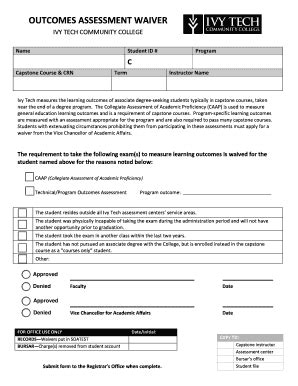 Fillable Online Wwwcc Ivytech Outcomes Assessment Waiver Ivy Tech