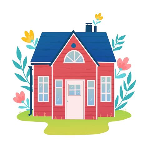 Premium Vector Cute Hand Drawn Red House Cottage Decorated With