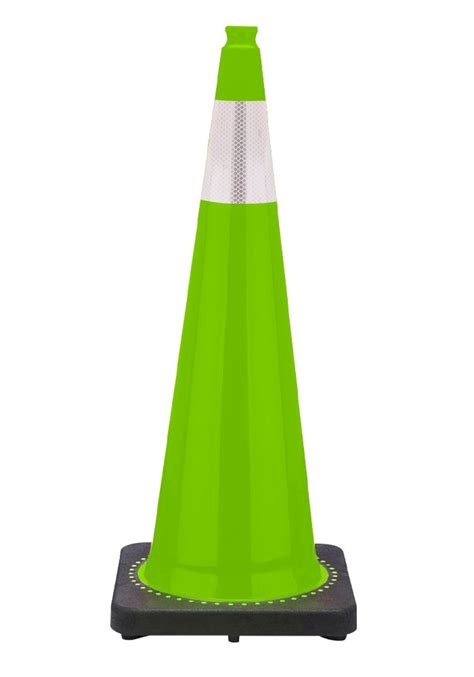 36 Lime Green Traffic Cone Black Base W 3M Reflective Collar