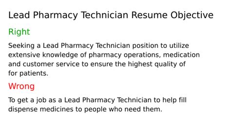 Top 17 Lead Pharmacy Technician Resume Objective Examples