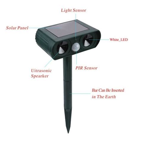 RHO Défenseur des animaux à ultrasons Solaire Infrarouge Burst