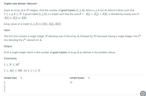 Solved Triplet Sum Divisor Given An Array A Of N Integers Chegg