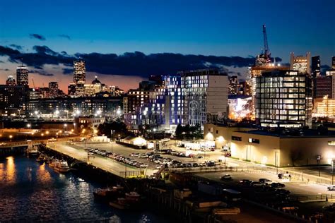 Boston Massachusetts At Night From The Harbor Stock Image Image Of