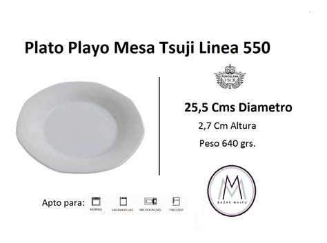 Plato Playo Porcelana Tsuji 25 Cms Linea 550 Blanco Rayado Bazar Maipu