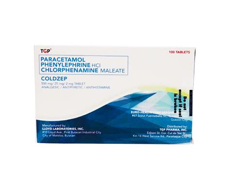 Tgp Paracetamol Phenylephrine Hci Chlorphenamine Maleate Coldzep Mg