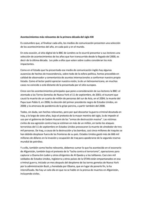 Los sucesos más importantes del siglo xx y xxi PDF