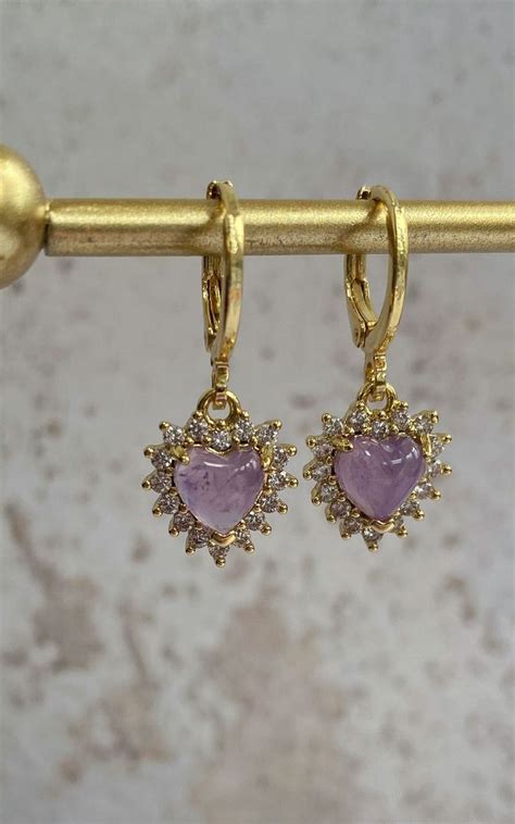 Augusta Dainty Purple Heart Huggie Hoop Earrings Wisteria London Ltd