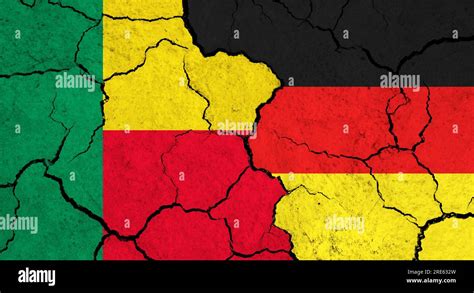 Flags Of Benin And Germany On Cracked Surface Politics Relationship