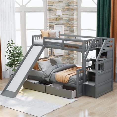 Buy Merax Lumisol Twin Over Full Bunk Bed With Drawers Solid Wood Bunk