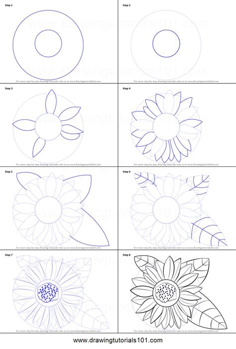 How to Draw a Sunflower printable step by step drawing sheet ...