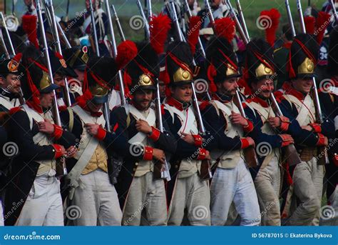 Reenactors Dressed As Napoleonic War Soldiers March Holding Guns Editorial Image Image Of