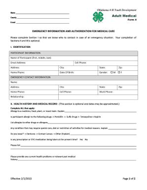 Fillable Online Oces Okstate EMERGENCY INFORMATION AND AUTHORIZATION