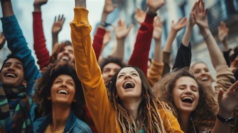 Premium Photo | Crowd of diverse young people cheering and celebrating ...