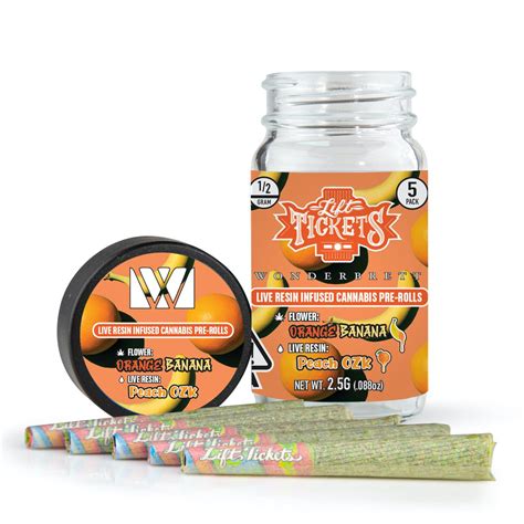 Lift Tickets Orange Banana X Peach Ozk Infused Pre Roll 5 Pack Weedmaps