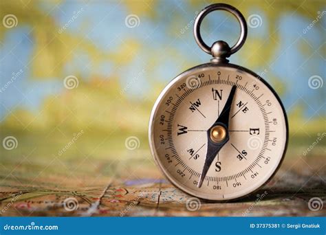 Magnetic Compass on a World Map Stock Image - Image of travel ...