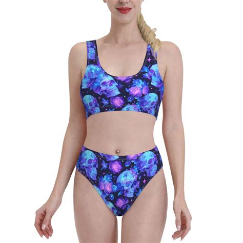 High Waisted Bikini Sets For Women Skull Flower Star Sky Swimsuits