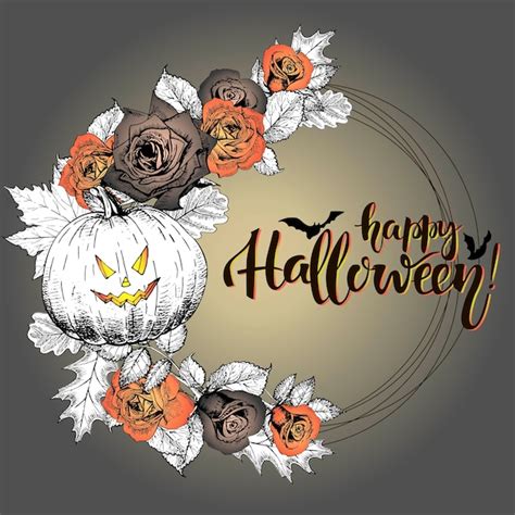 Affiche De Vecteur Avec Une Couronne Florale Joyeux Halloween