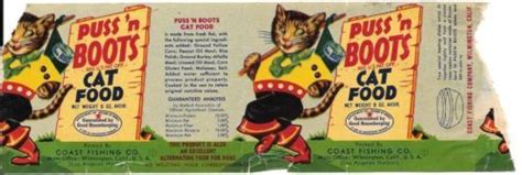 1950s Puss N Boots Cat Food Label Original Can Label Colorful