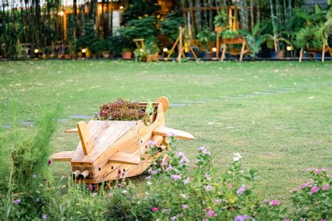 Premium Photo Wood Plane Decoration In The Garden
