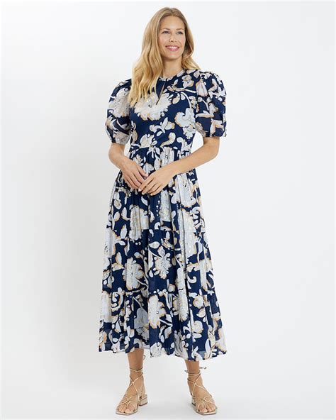 Jude Connally Jordana Cotton Voile Dress In Grand Floral Navy The