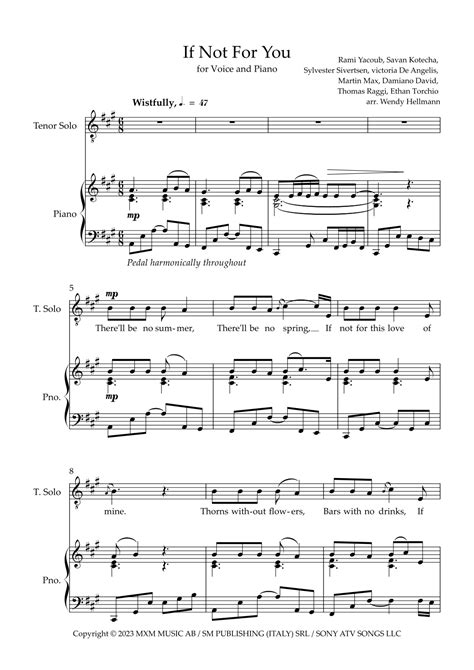 If Not For You Arr Wendy Hellmann By Maneskin Sheet Music For Piano And Vocal At Sheet Music Direct