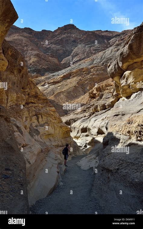 A Young Boy Standing Under The Marble Wall Of Mosaic Canyon Death