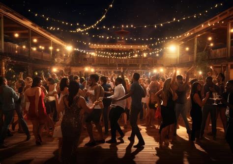 Una pista de baile llena de gente bailando al ritmo de una banda en ...