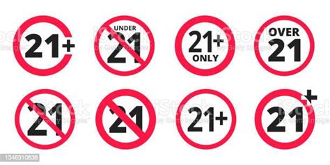 Over 21 Years Old Plus Forbidden Round Icon Sign Vector Illustration