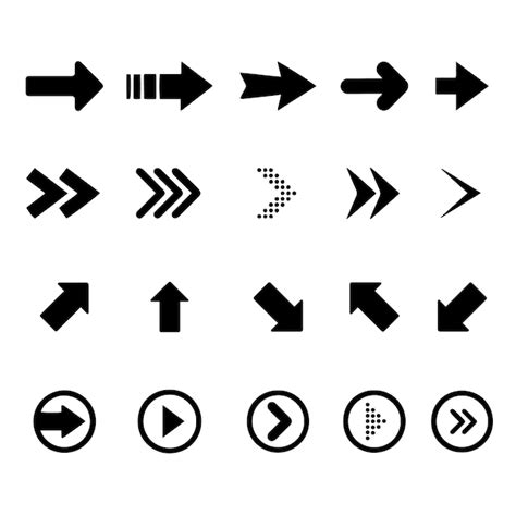 평면 방향 화살표 기호 또는 아이콘 세트 디자인 프리미엄 벡터