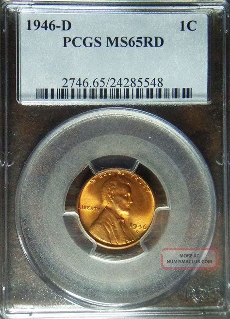 1946 D Lincoln Cent Wheat Cent Pcgs Ms 65 Rd 1c Red Wheat Penny