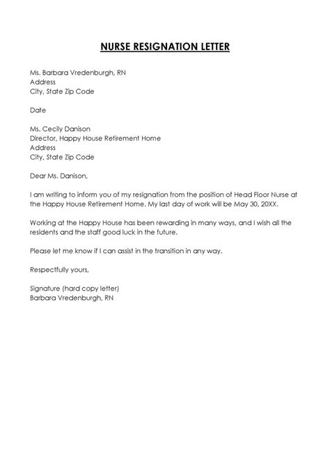 Nursing Resignation Letter Examples