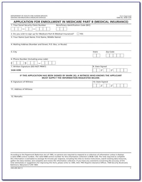 Application For Medicare Part B Employer Form Employment Form