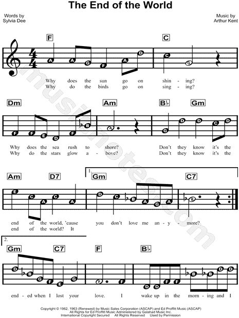 Skeeter Davis The End Of The World Sheet Music For Beginners In C