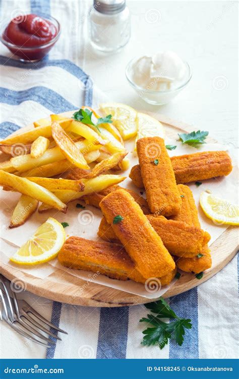 Fried Fish Sticks With French Fries Stock Image Image Of Food