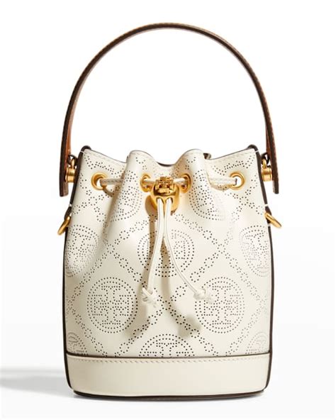 Tory Burch T Monogram Perforated Leather Mini Bucket Bag Neiman Marcus