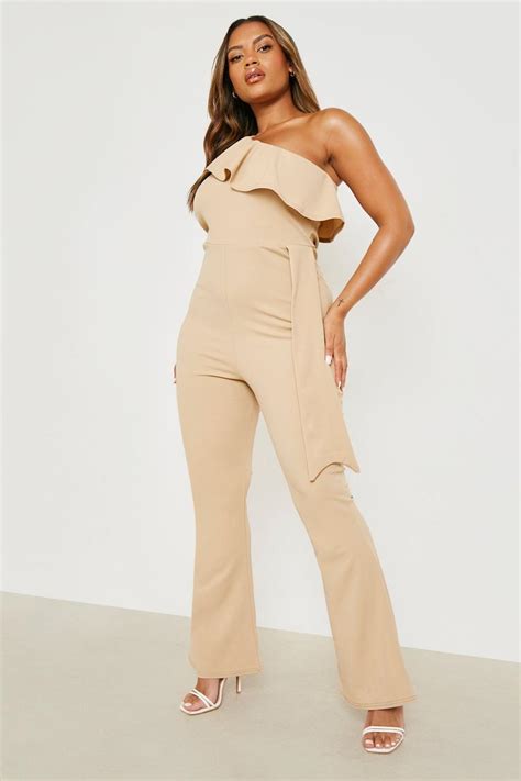 Plus Scuba Ruffle One Shoulder Jumpsuit Boohoo Uk