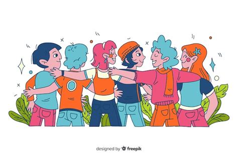 Free Vector Hand Drawn Young People Hugging Together