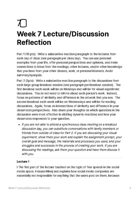 Week Lecture Discussion Reflection You Can Use Personal Examples