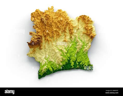 A 3d Rendering Of The Ivory Coast Map With Shaded Relief Isolated On A