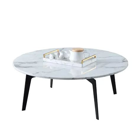 Modern Marble Coffee Table Living Room Furniture Round Table Black Metal Leg Tea Table