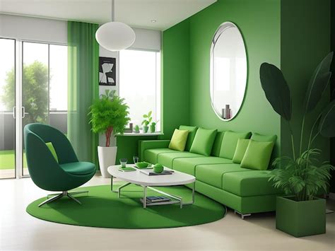 Premium AI Image | 3d Modern Interior Room With Green Color