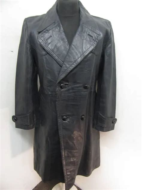 Vintage Ww German Officers Leather Trench Coat Jacket Size S